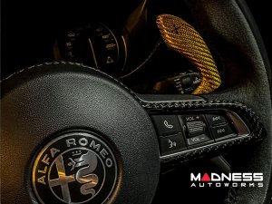  Alfa Romeo Giulia Paddle Shifter Covers - Carbon Fiber - Yellow Candy